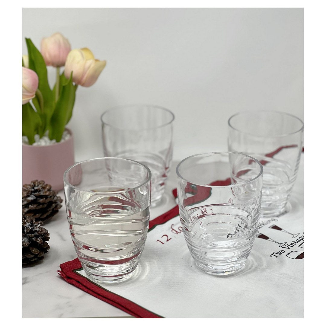 Swirl Acrylic Glasses Drinking Set Of 4 Dof 15Oz , Plastic Drinking Glasses, Bpa Free Cocktail Glasses, Drinkware Set, Drinking Water Glasses Clear Acrylic