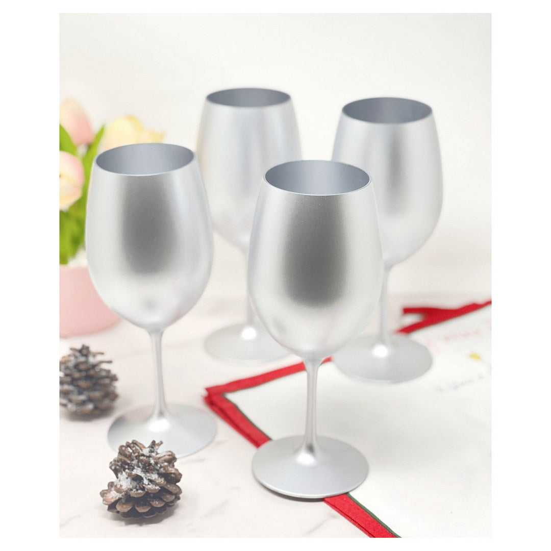 Metallic Silver Color Plastic Wine Glasses Set Of 4 20Oz , Bpa Free Acrylic Wine Glass Set, Unbreakable Red Wine Glasses, White Wine Glasses Silver Acrylic