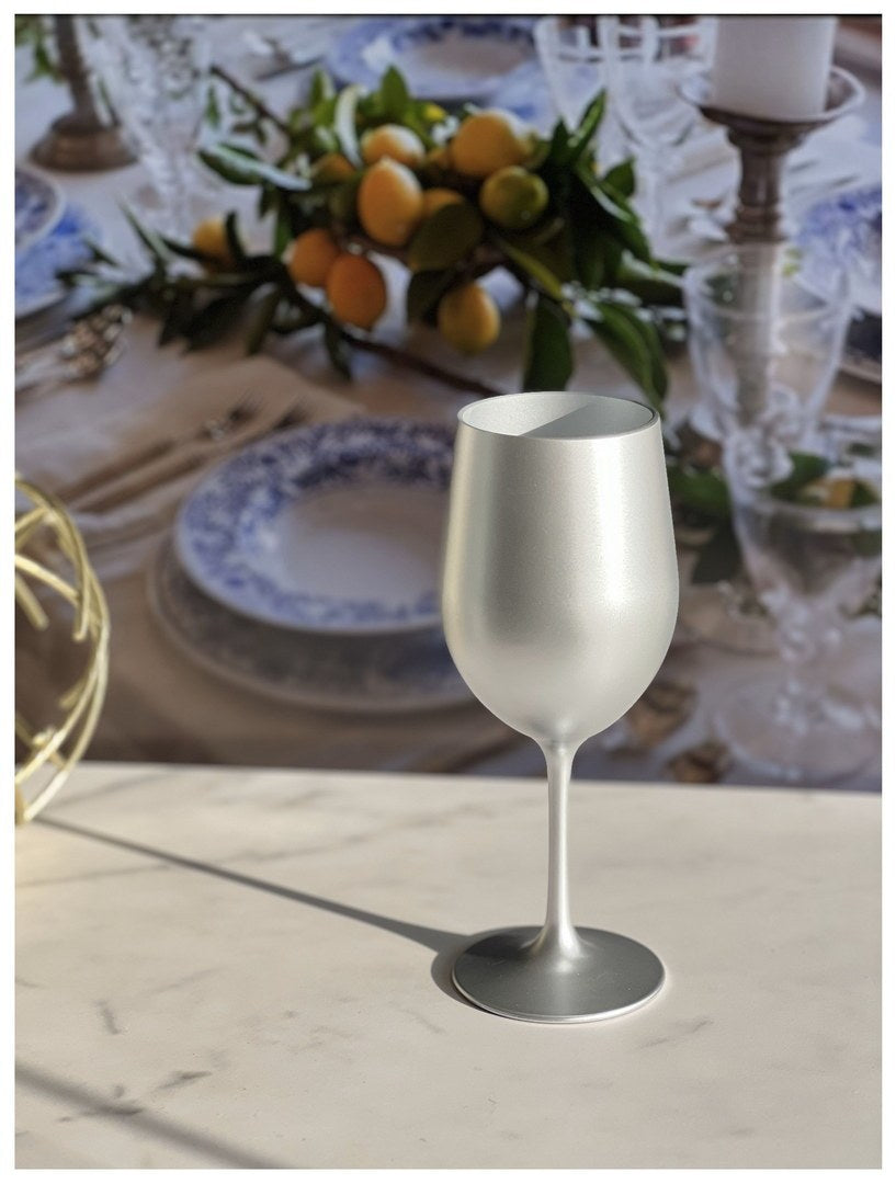 Metallic Silver Color Plastic Wine Glasses Set of 4 silver-acrylic
