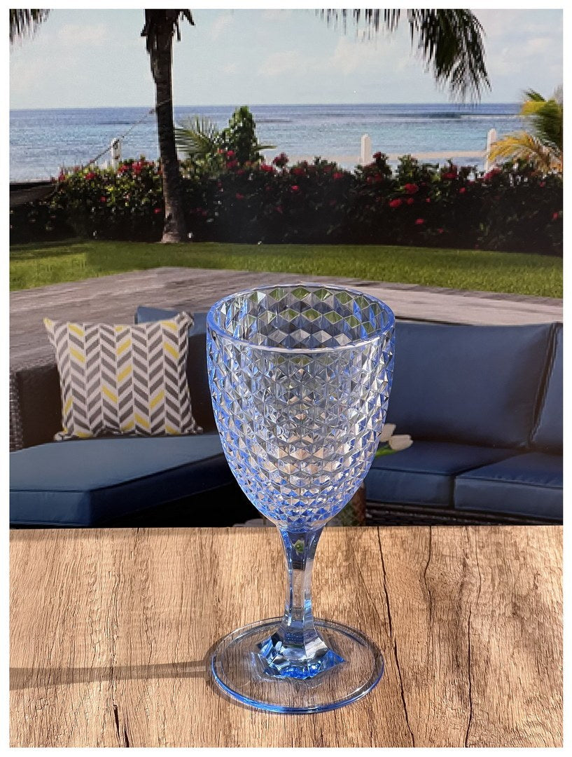 Diamond Cut Plastic Wine Glasses Set of 4 12oz , BPA blue-acrylic