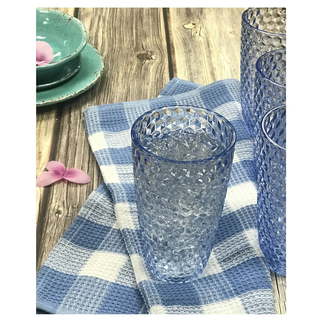 Diamond Cut Acrylic Glasses Drinking Set Of 4 19Oz , Plastic Drinking Glasses, Bpa Free Cocktail Glasses, Drinkware Set, Drinking Water Glasses Blue Acrylic