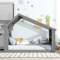 Twin House Floor Bed With Roof Window, Led Light,Grey Twin Grey Wood Bedroom American Design Pine Pine