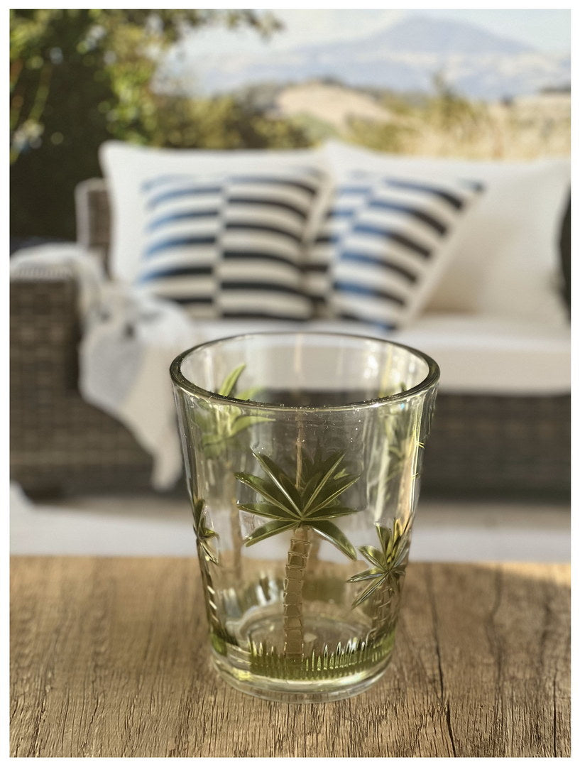 Palm Tree Design Acrylic Glasses Drinking Set Of 4 Dof 15Oz , Plastic Drinking Glasses, Bpa Free Cocktail Glasses, Drinkware Set, Plastic Water Tumblers Clear Acrylic