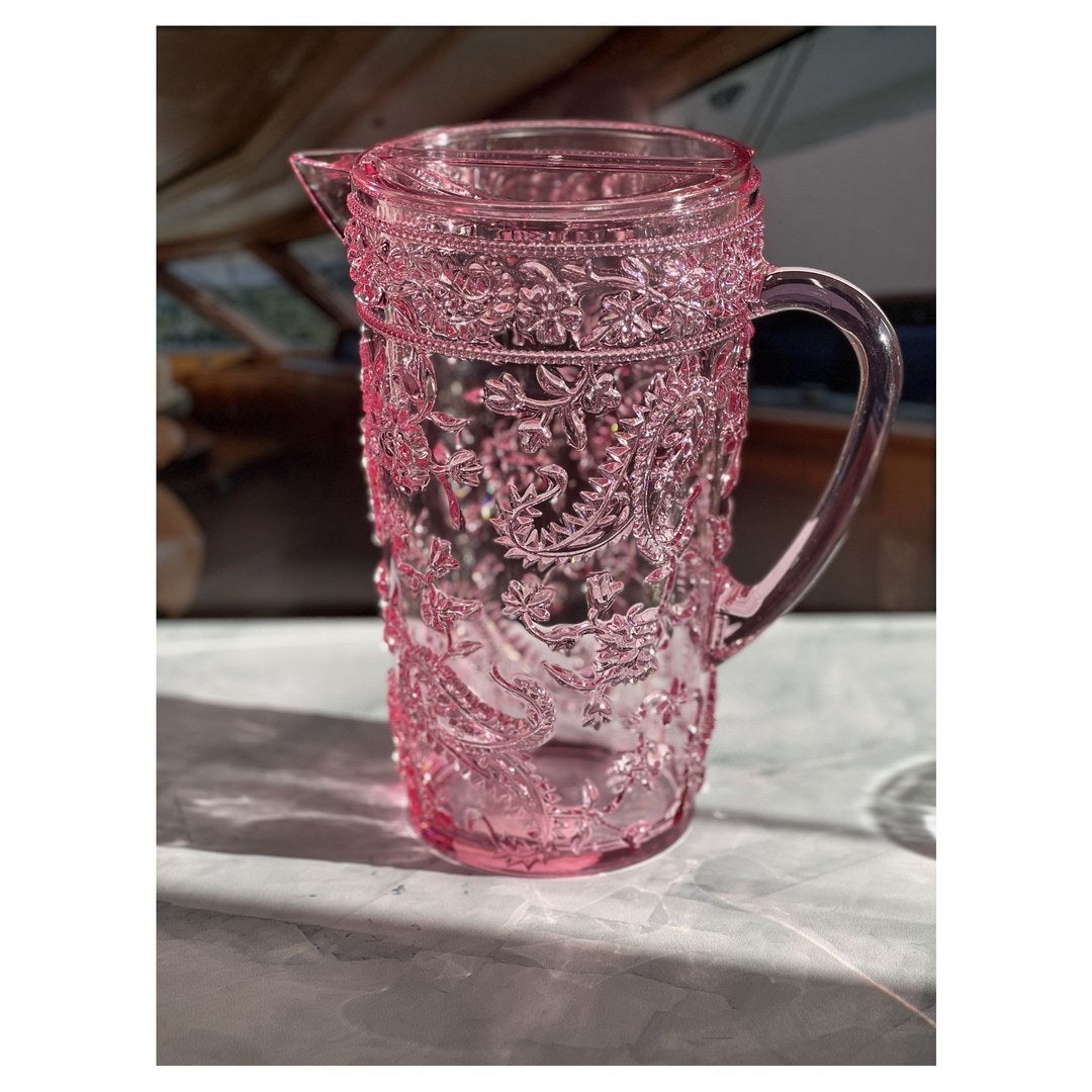 2.5 Quarts Water Pitcher with Lid, Paisley Unbreakable pink-acrylic