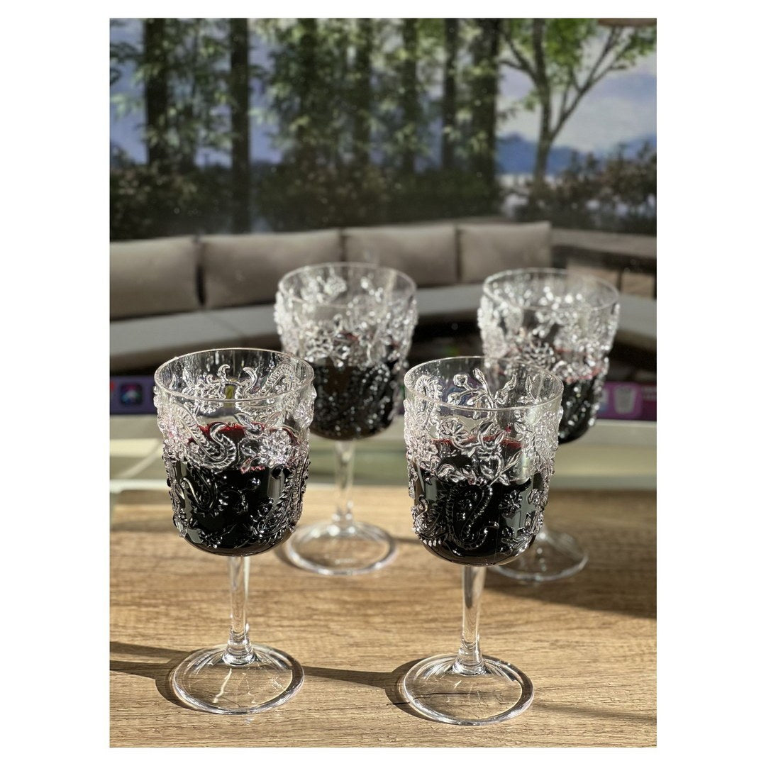 Paisley Plastic Wine Glasses Set of 4 13oz , BPA Free clear-acrylic