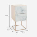 Tempered Glass Marble Stone Double Drawer Bedside Table For Bedroom, Living Room Pink White Mdf Glass