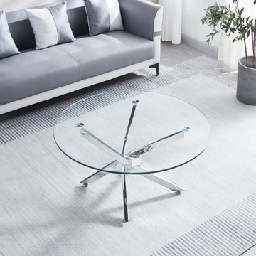 Modern Round Tempered Glass Coffee Table With Chrome Legs Silver Tempered Glass