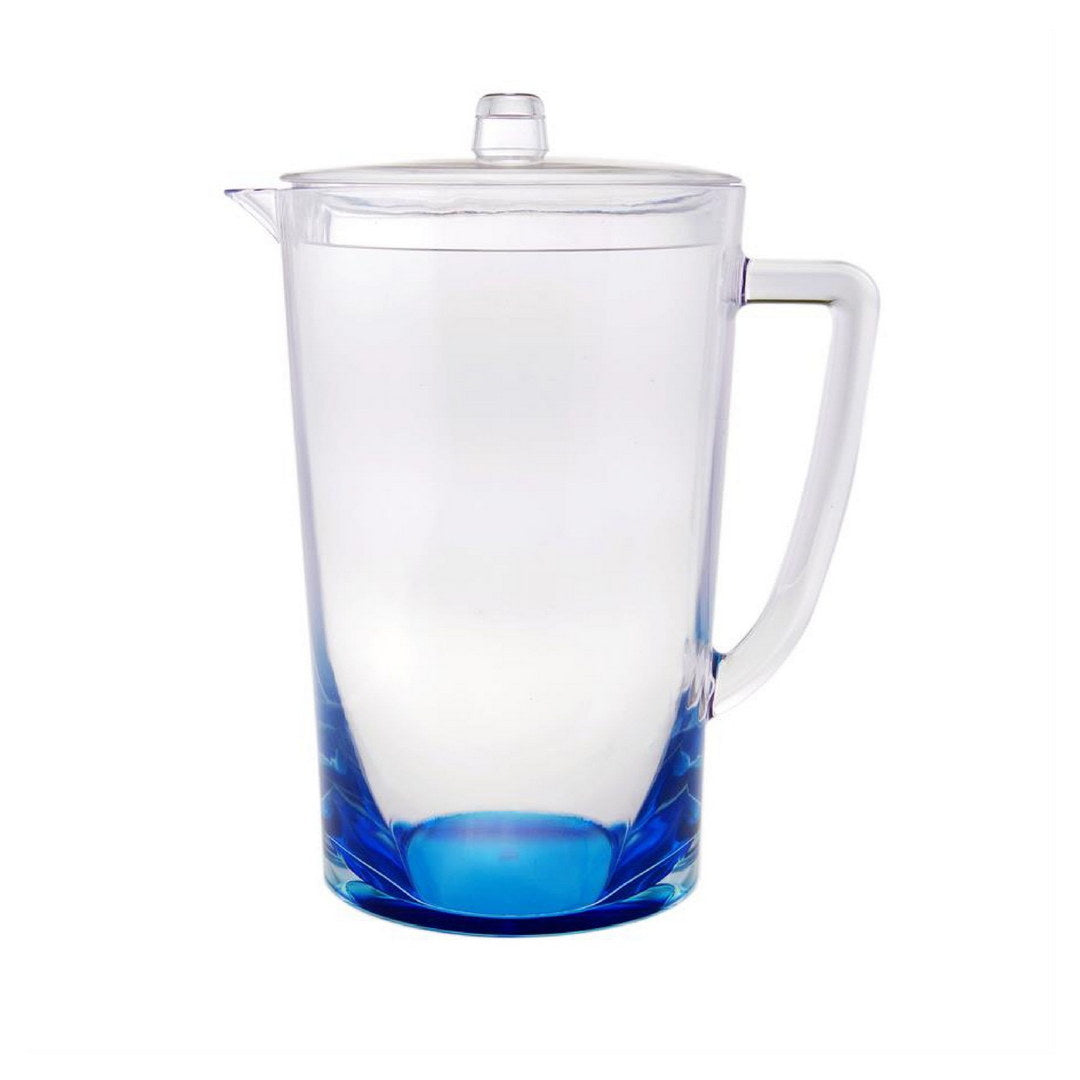 2.75 Quarts Water Pitcher With Lid, Oval Halo Design Unbreakable Plastic Pitcher, Drink Pitcher, Juice Pitcher With Spout Bpa Free Blue Acrylic
