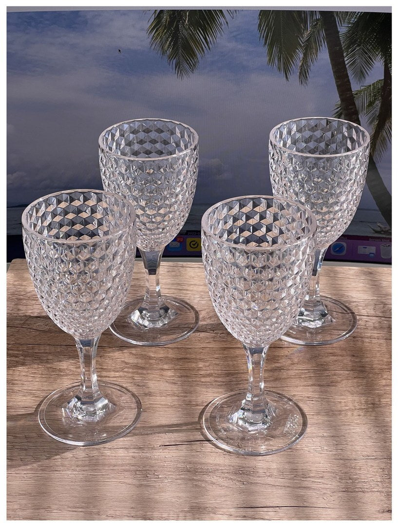 Diamond Cut Plastic Wine Glasses Set of 4 12oz , BPA clear-acrylic
