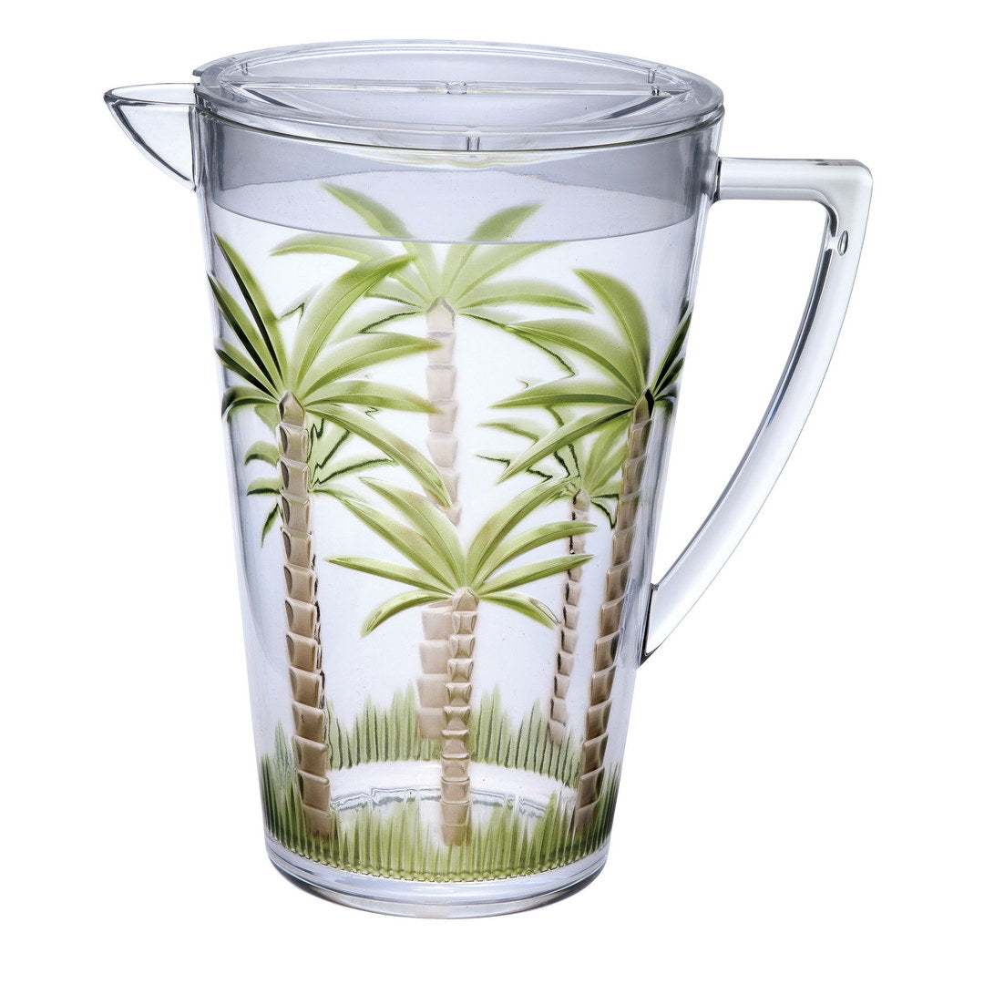 2.75 Quarts Water Pitcher With Lid, Palm Tree Design Unbreakable Plastic Pitcher, Drink Pitcher, Juice Pitcher With Spout Bpa Free Clear Acrylic