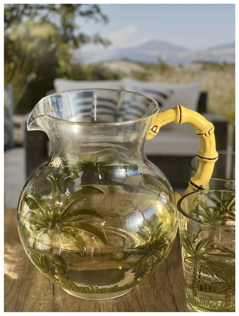 3 Quarts Water Pitcher With Lid, Palm Tree Design Unbreakable Plastic Pitcher, Drink Pitcher, Juice Pitcher With Spout Bpa Free Clear Acrylic