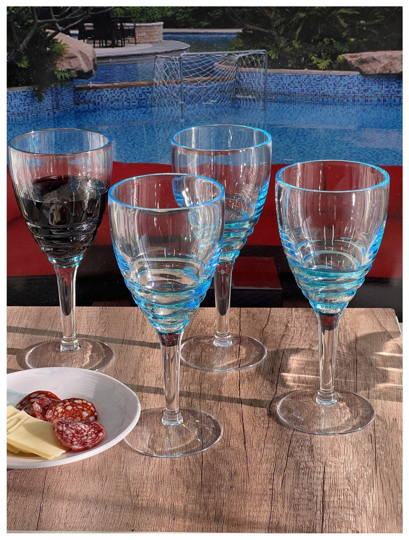 Swirl Plastic Wine Glasses Set Of 4 12Oz , Bpa Free Acrylic Wine Glass Set, Unbreakable Red Wine Glasses, White Wine Glasses Blue Acrylic