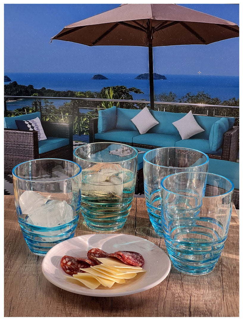 Swirl Acrylic Glasses Drinking Set Of 4 Dof 15Oz , Plastic Drinking Glasses, Bpa Free Cocktail Glasses, Drinkware Set, Drinking Water Glasses Blue Acrylic