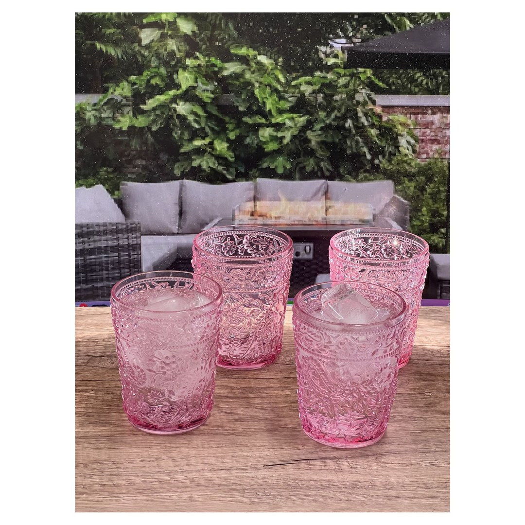 Paisley Acrylic Glasses Drinking Set Of 4 Dof 13Oz , Plastic Drinking Glasses, Bpa Free Cocktail Glasses, Drinkware Set, Drinking Water Glasses Pink Acrylic