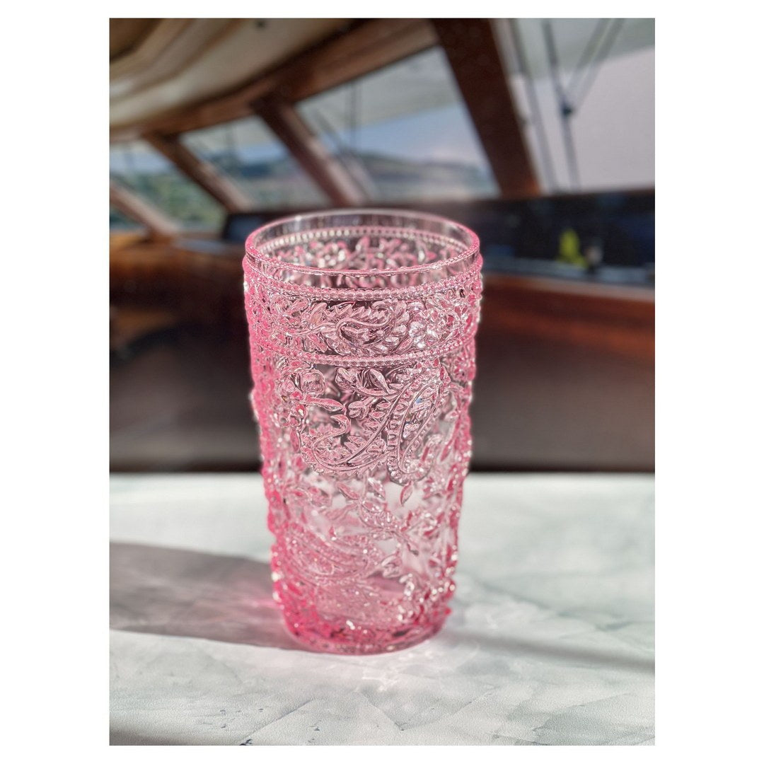 Paisley Acrylic Glasses Drinking Set of 4 Hi Ball 17oz pink-acrylic