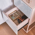 Tempered Glass Marble Stone Double Drawer Bedside Table For Bedroom, Living Room Pink White Mdf Glass