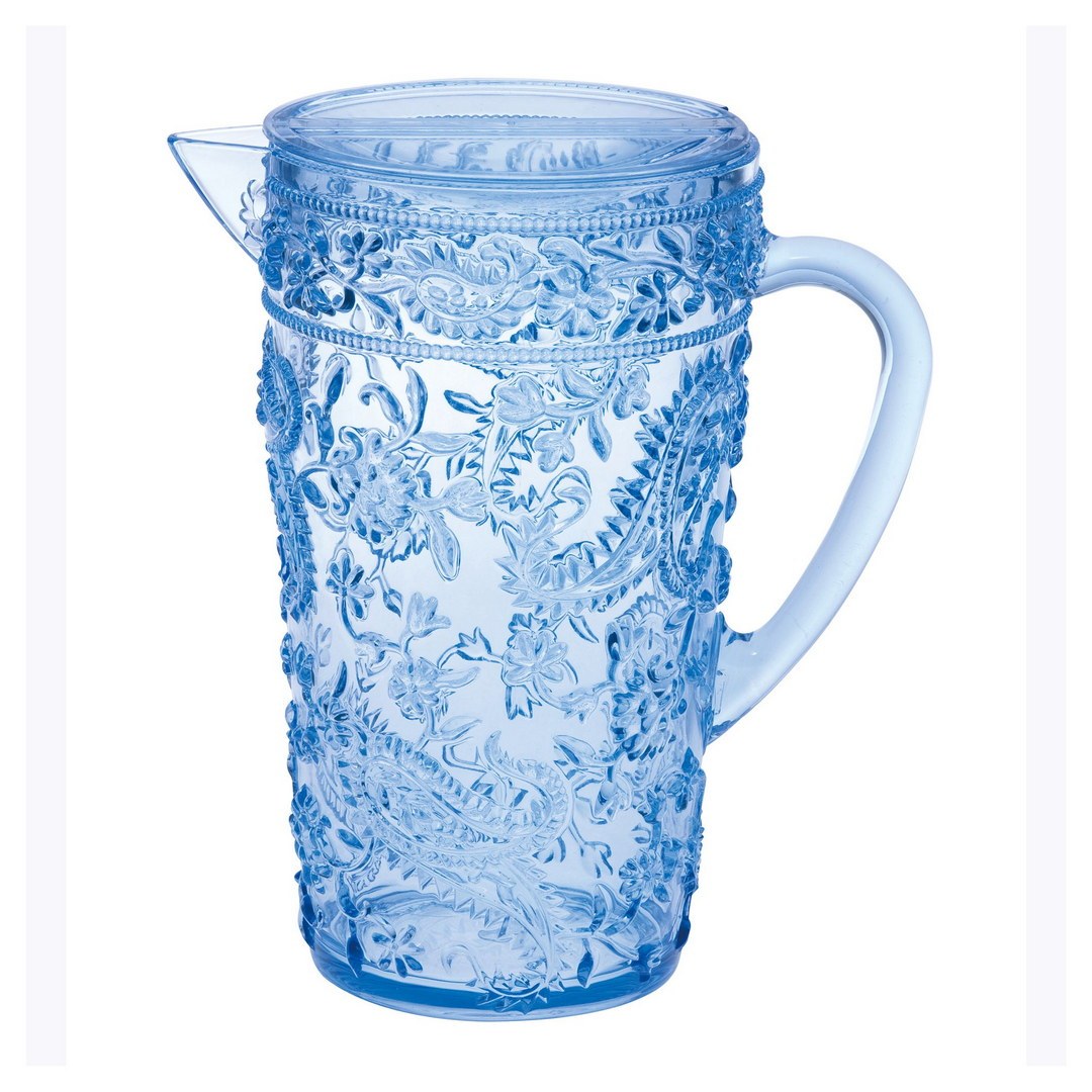 2.5 Quarts Water Pitcher with Lid, Paisley Unbreakable blue-acrylic