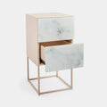 Tempered Glass Marble Stone Double Drawer Bedside Table For Bedroom, Living Room Pink White Mdf Glass