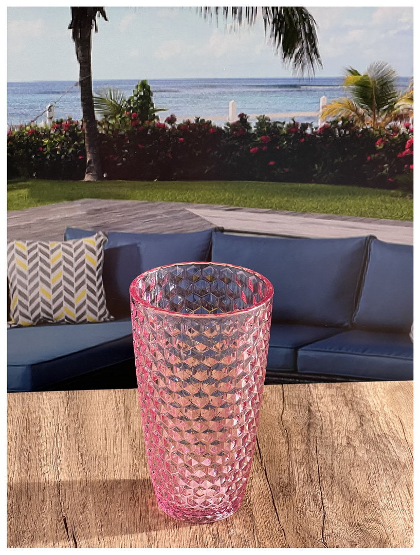 Diamond Cut Acrylic Glasses Drinking Set Of 4 19Oz , Plastic Drinking Glasses, Bpa Free Cocktail Glasses, Drinkware Set, Drinking Water Glasses Pink Acrylic