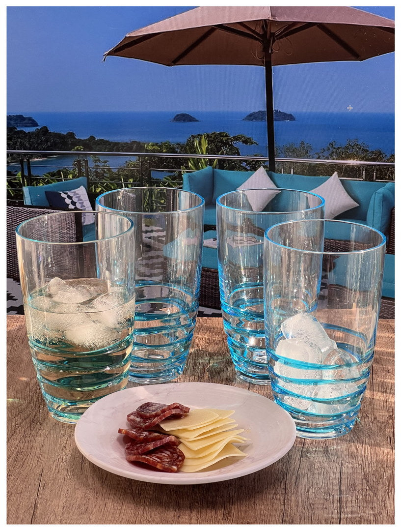 Swirl Acrylic Glasses Drinking Set Of 4 20Oz , Plastic Drinking Glasses, Bpa Free Cocktail Glasses, Drinkware Set, Hi Ball Plastic Water Tumblers Blue Acrylic