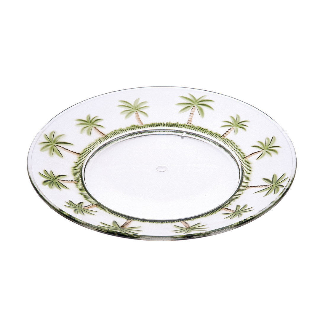 Palm Tree Design 9" Acrylic Dinner Plates Set Of 4, Crystal Clear Plastic Plates Reusable, Unbreakable Kitchen Plates For All Occasions Bpa Free Dishwasher Safe Clear Acrylic