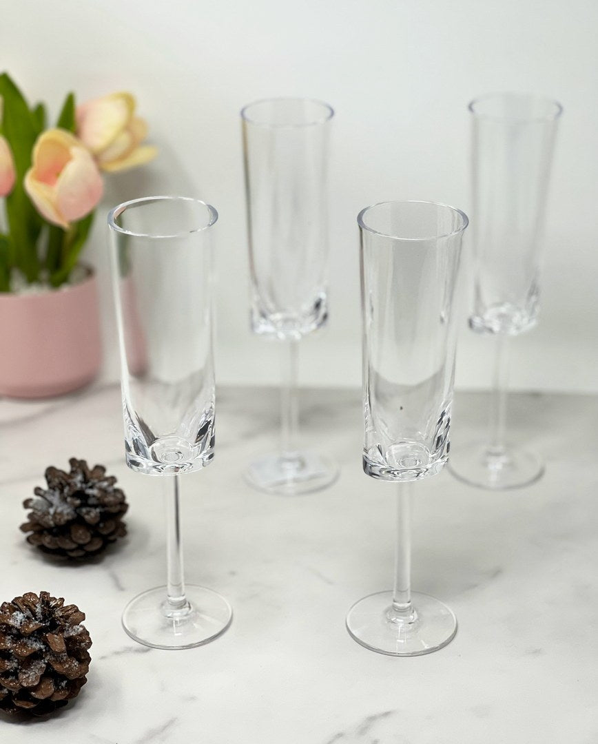 Oval Halo Plastic Champagne Flutes Set of 4 4oz clear-glass