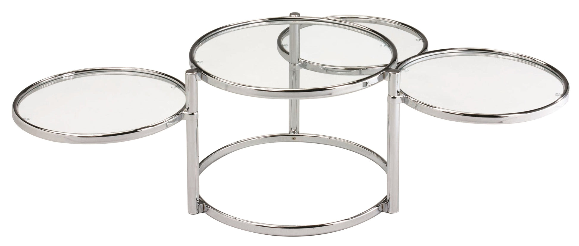 Modern Nesting Coffee Table With Clear Glass And Chrome Chrome Primary Living Space Contemporary,Modern Round Shelves Glossy Glass