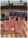 Diamond Cut Acrylic Glasses Drinking Set Of 4 12Oz , Plastic Drinking Glasses, Bpa Free Cocktail Glasses, Drinkware Set, Drinking Water Glasses Pink Acrylic