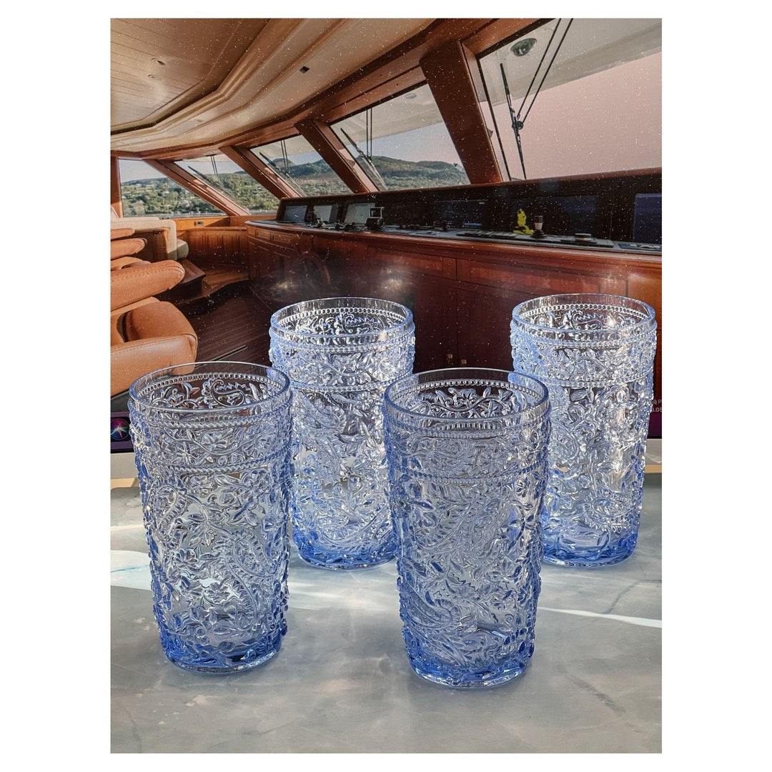 Paisley Acrylic Glasses Drinking Set of 4 Hi Ball 17oz blue-acrylic
