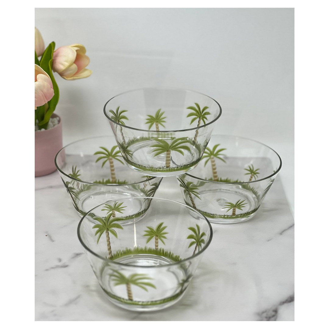 Palm Tree Acrylic Serving Bowls, Unbreakable Small Plastic Bowls, Soup Bowls, Salad Bowls, Cereal Bowl For Snacks, Bpa Free Clear Acrylic