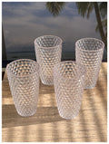 Diamond Cut Acrylic Glasses Drinking Set Of 4 19Oz , Plastic Drinking Glasses, Bpa Free Cocktail Glasses, Drinkware Set, Drinking Water Glasses Clear Acrylic