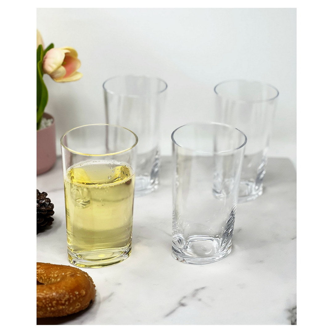 Oval Halo Acrylic Glasses Drinking Set Of 4 Hi Ball 15Oz , Plastic Drinking Glasses, Bpa Free Cocktail Glasses, Drinkware Set, Plastic Water Tumblers Clear Acrylic