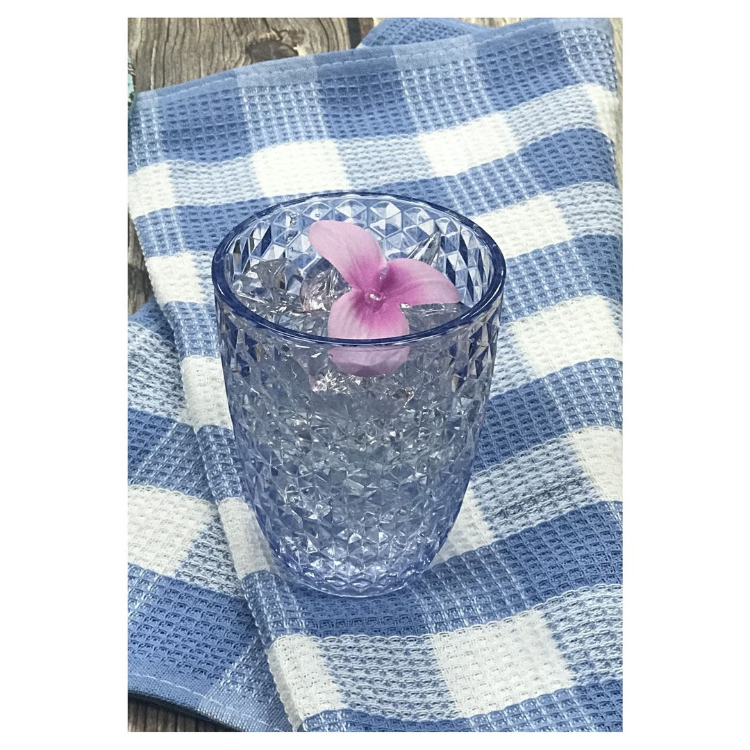 Diamond Cut Acrylic Glasses Drinking Set Of 4 12Oz , Plastic Drinking Glasses, Bpa Free Cocktail Glasses, Drinkware Set, Drinking Water Glasses Blue Acrylic