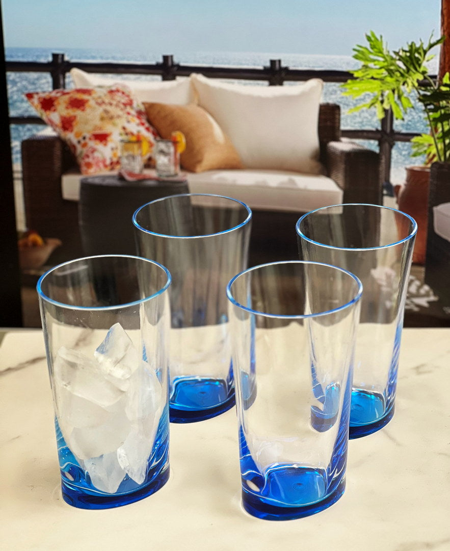 Oval Halo Acrylic Glasses Drinking Set Of 4 Hi Ball 15Oz , Plastic Drinking Glasses, Bpa Free Cocktail Glasses, Drinkware Set, Plastic Water Tumblers Blue Acrylic