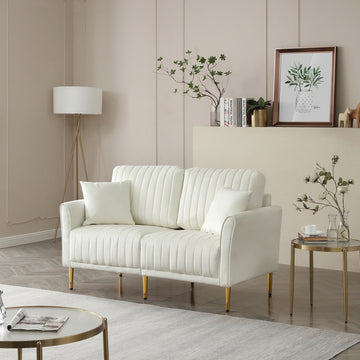 Cream White 2 Seater Loveseat Sofa Couch W Pillows And Metal Legs, Upholstered Modern Beautiful Seats Furniture For Bedroom, Office, Small Space, Apartment Cream Foam Velvet