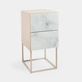 Tempered Glass Marble Stone Double Drawer Bedside Table For Bedroom, Living Room Pink White Mdf Glass