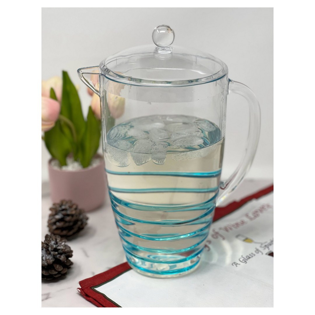 2.5 Quarts Water Pitcher With Lid, Swirl Unbreakable Plastic Pitcher, Drink Pitcher, Juice Pitcher With Spout Bpa Free Blue Acrylic