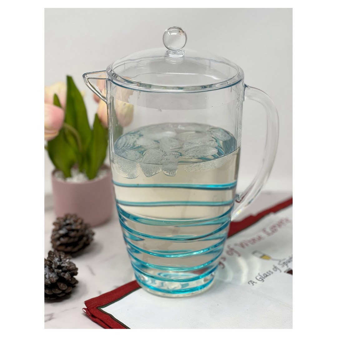 2.5 Quarts Water Pitcher with Lid, Swirl Unbreakable blue-acrylic