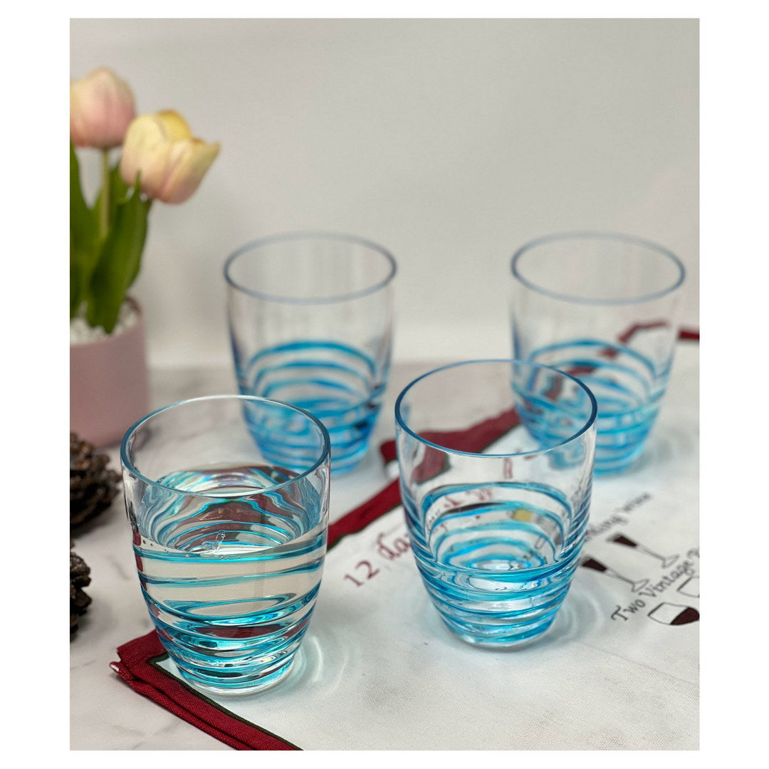 Swirl Acrylic Glasses Drinking Set Of 4 Dof 15Oz , Plastic Drinking Glasses, Bpa Free Cocktail Glasses, Drinkware Set, Drinking Water Glasses Blue Acrylic