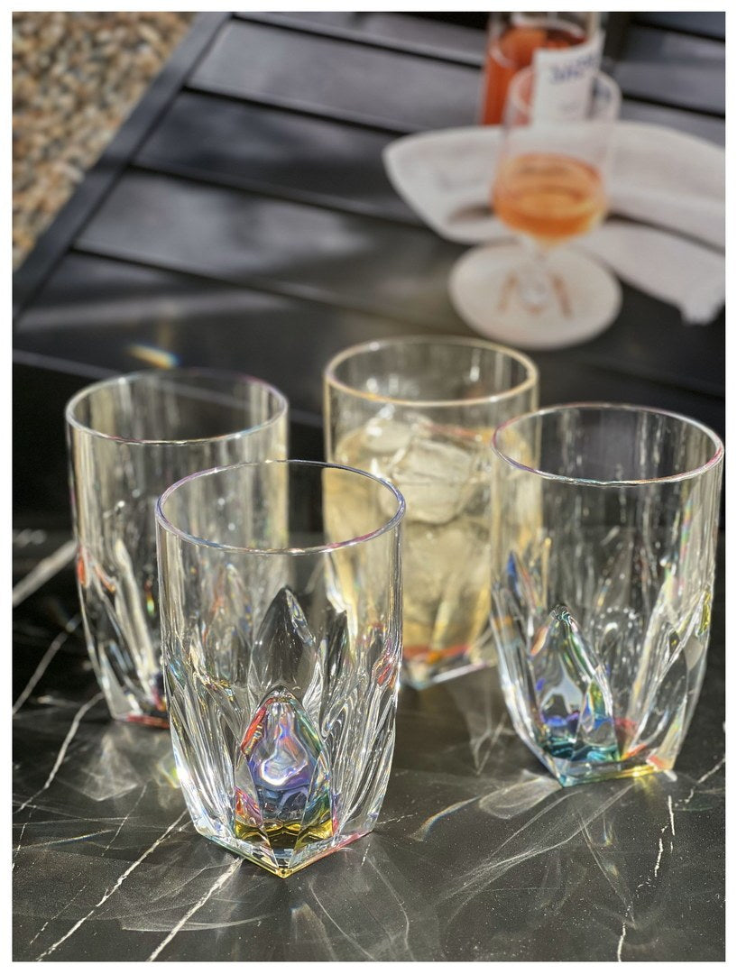 Rainbow Diamond Acrylic Glasses Drinking Set Of 4 Hi Ball 17Oz , Plastic Drinking Glasses, Bpa Free Cocktail Glasses, Drinkware Set, Drinking Water Glasses Clear Acrylic