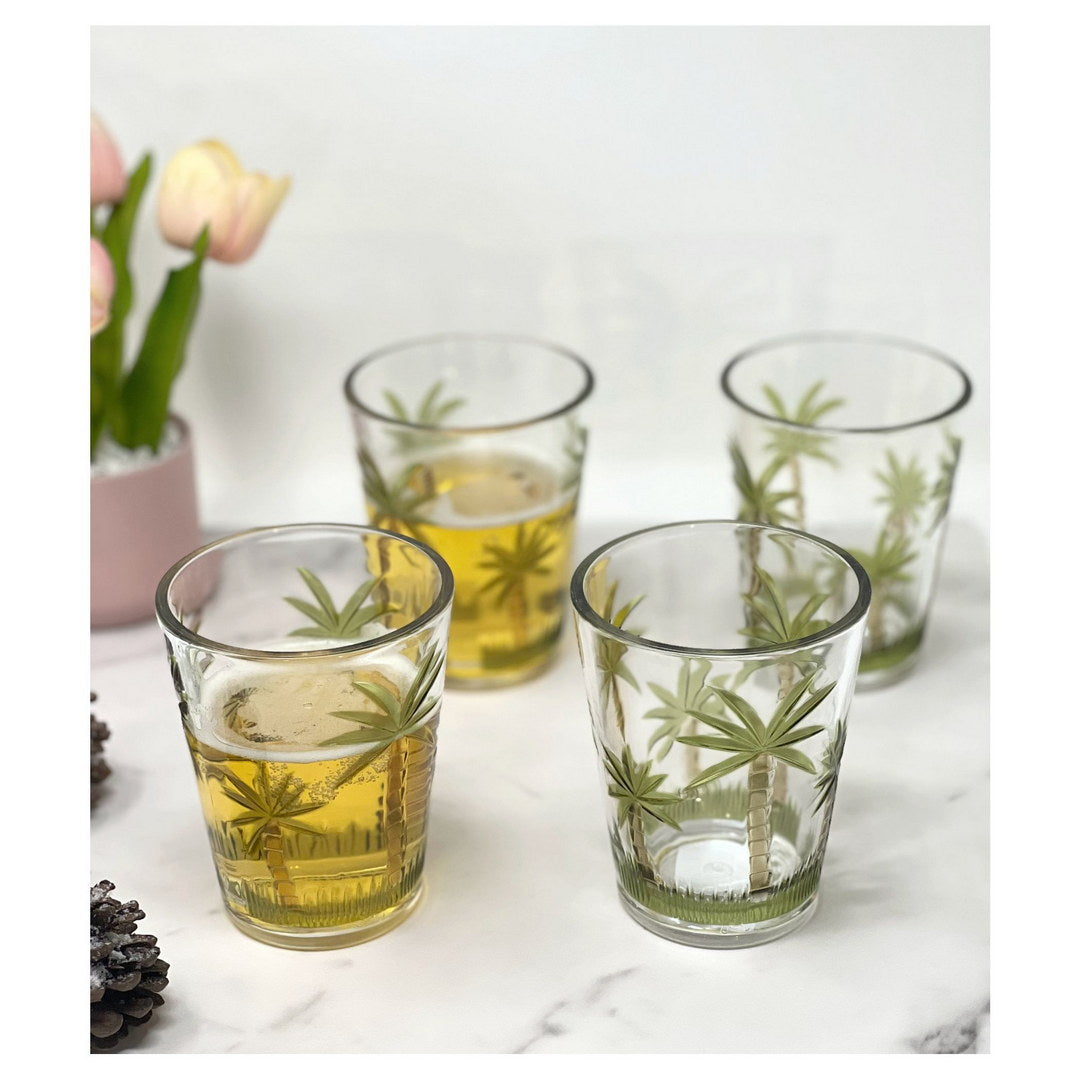 Palm Tree Design Acrylic Glasses Drinking Set Of 4 Dof 15Oz , Plastic Drinking Glasses, Bpa Free Cocktail Glasses, Drinkware Set, Plastic Water Tumblers Clear Acrylic