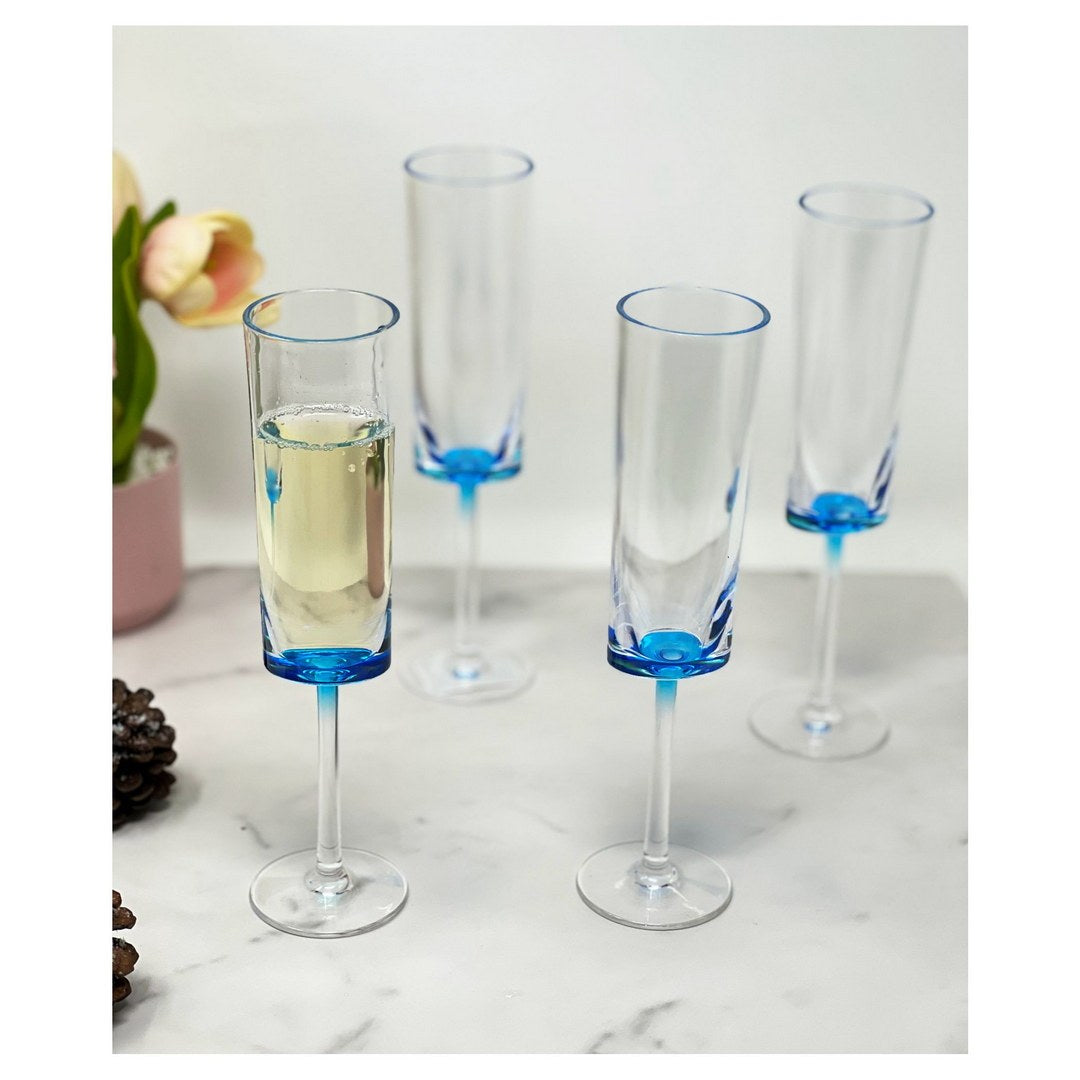 Oval Halo Plastic Champagne Flutes Set Of 4 4Oz , Unbreakable Mimosa Glasses Plastic Champagne Glasses, Acrylic Wedding Champagne Flutes Blue Acrylic