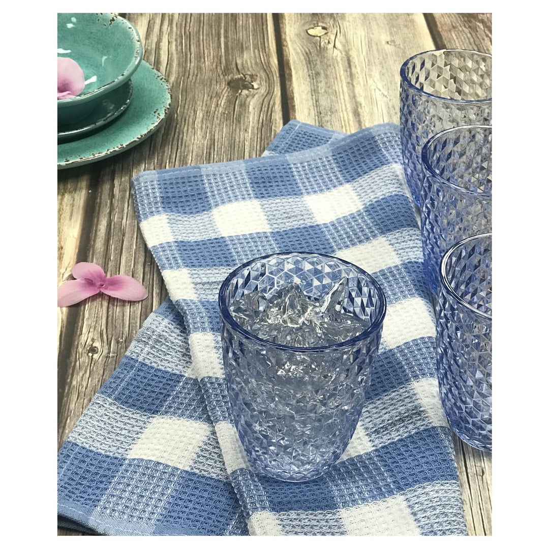 Diamond Cut Acrylic Glasses Drinking Set Of 4 12Oz , Plastic Drinking Glasses, Bpa Free Cocktail Glasses, Drinkware Set, Drinking Water Glasses Blue Acrylic