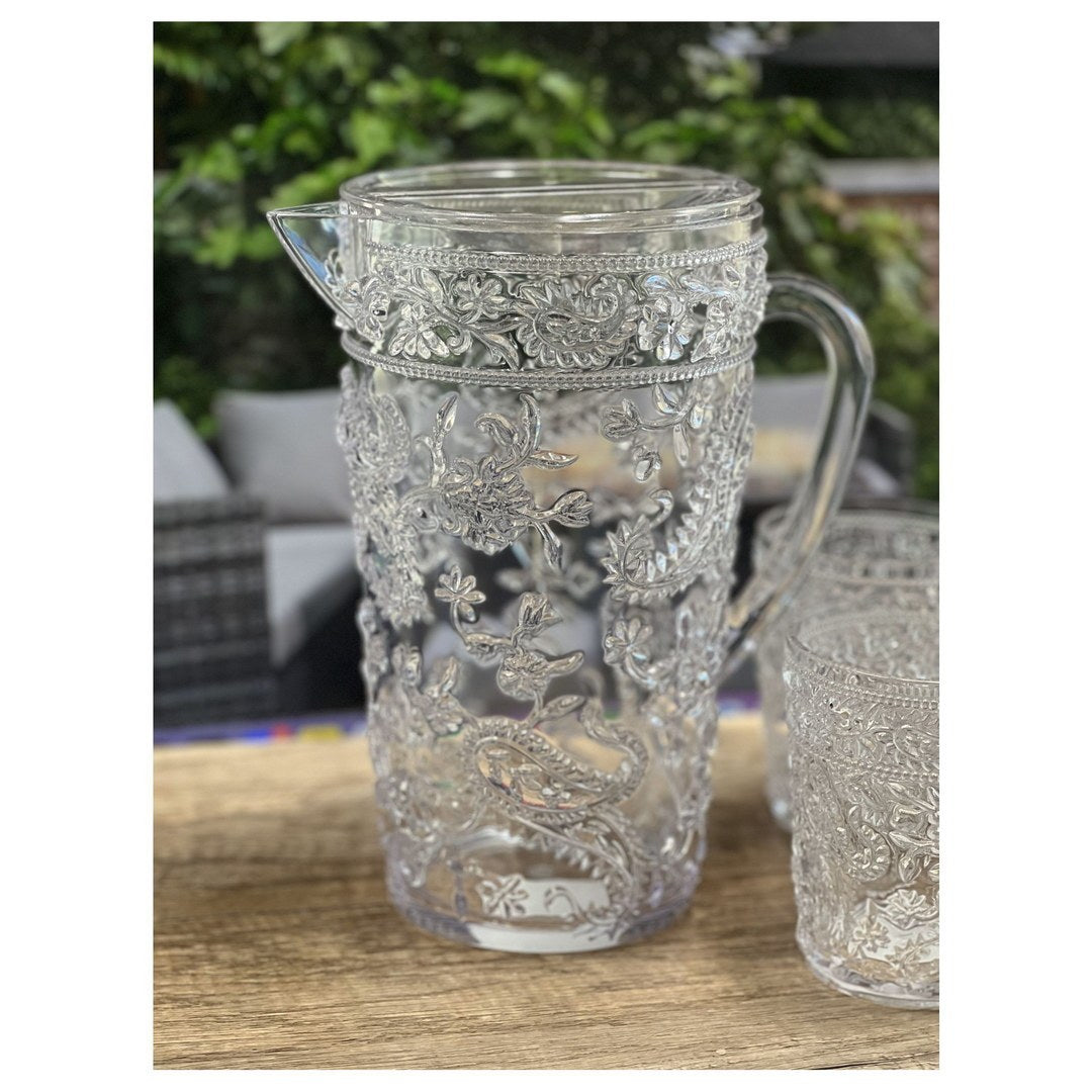 2.5 Quarts Water Pitcher with Lid, Paisley Unbreakable clear-acrylic
