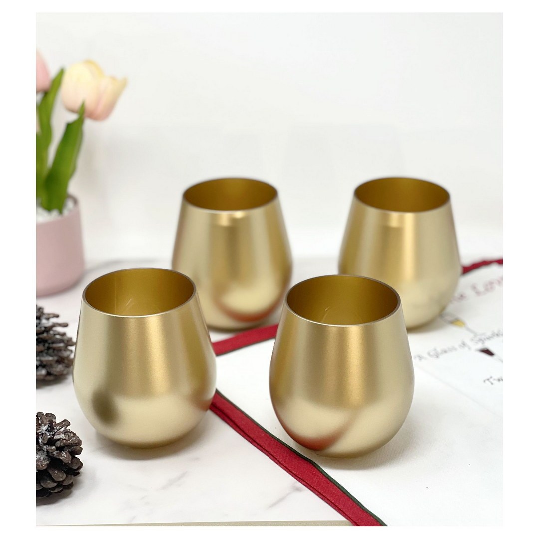 Metallic Gold Color Plastic Wine Glasses Set of 4 18oz gold-acrylic