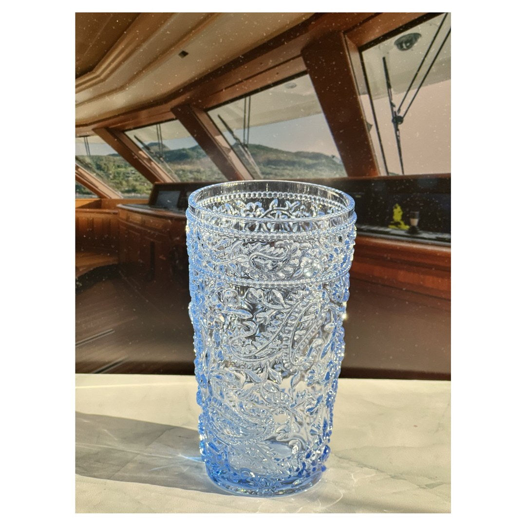 Paisley Acrylic Glasses Drinking Set Of 4 Hi Ball 17Oz , Plastic Drinking Glasses, Bpa Free Cocktail Glasses, Drinkware Set, Drinking Water Glasses Blue Acrylic