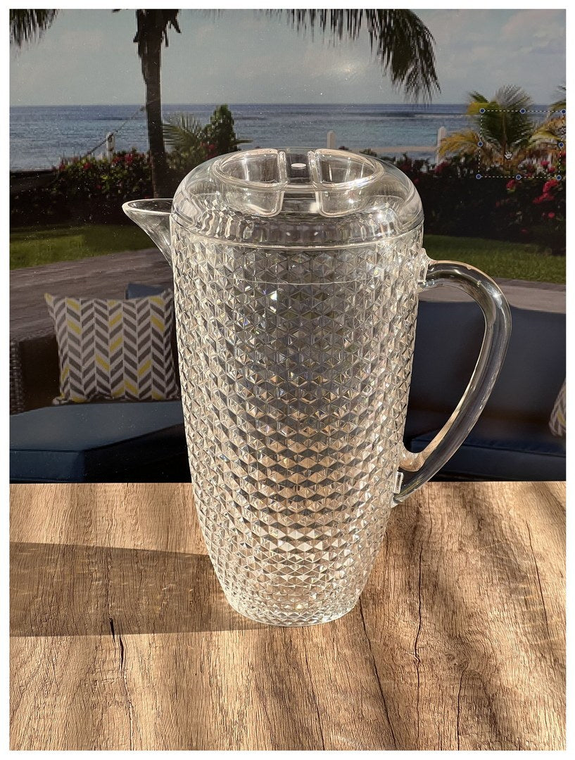 2.5 Quarts Water Pitcher with Lid, Diamond Cut clear-acrylic