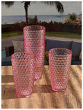 Diamond Cut Acrylic Glasses Drinking Set Of 4 19Oz , Plastic Drinking Glasses, Bpa Free Cocktail Glasses, Drinkware Set, Drinking Water Glasses Pink Acrylic