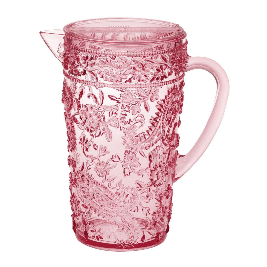 2.5 Quarts Water Pitcher With Lid, Paisley Unbreakable Plastic Pitcher, Drink Pitcher, Juice Pitcher With Spout Bpa Free Pink Acrylic