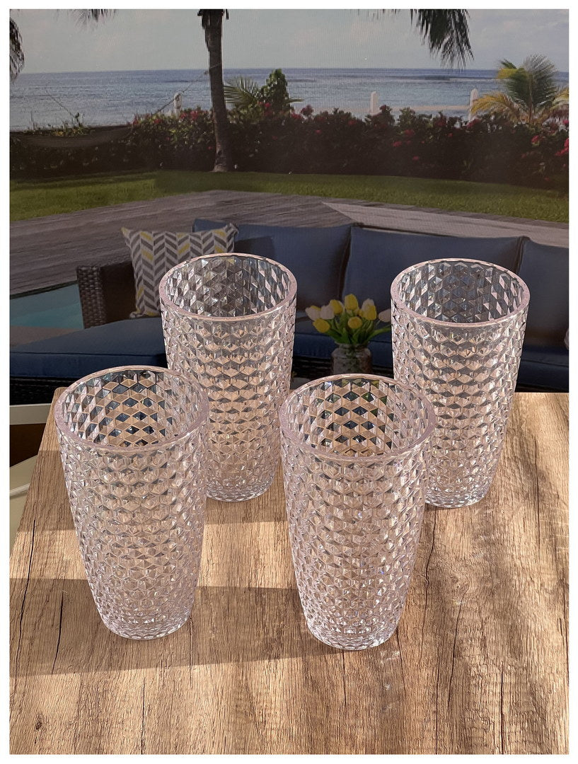 Diamond Cut Acrylic Glasses Drinking Set Of 4 19Oz , Plastic Drinking Glasses, Bpa Free Cocktail Glasses, Drinkware Set, Drinking Water Glasses Clear Acrylic